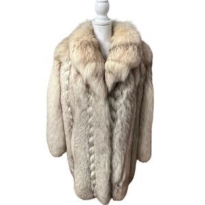 Blue Fox Stroller Coat Size L Shawl Collar Braid Design Genuine Fur Womens